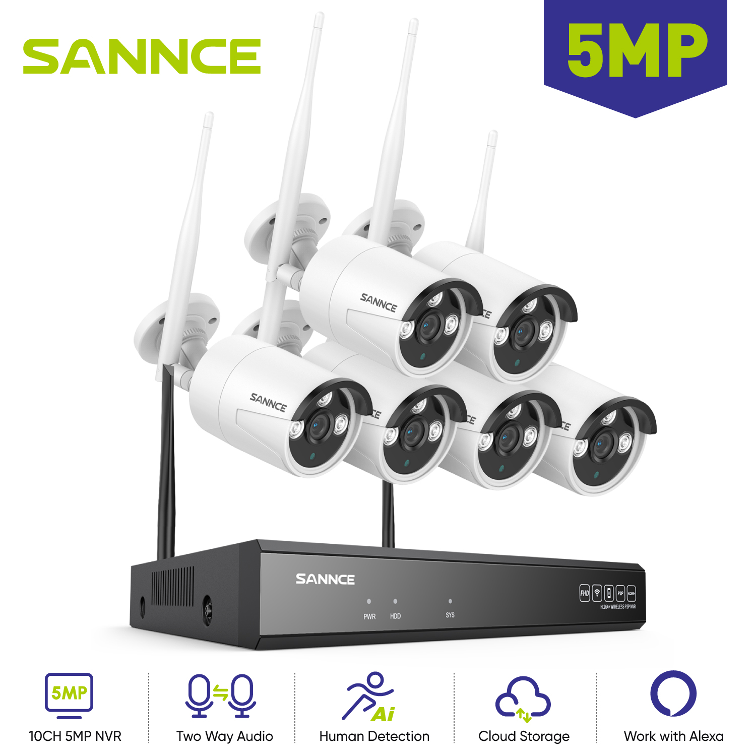 Home Security Outdoor Cameras - SANNCE 6 szt. 5MP kamera Wifi